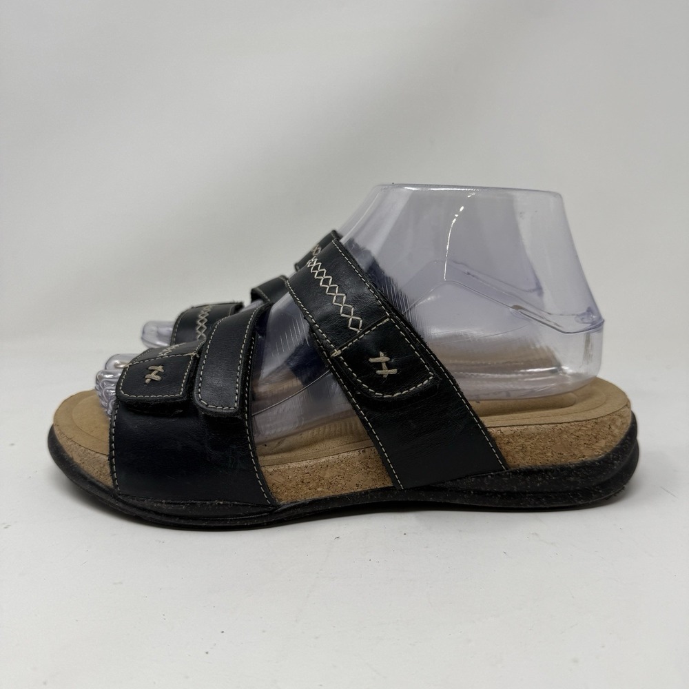 Clarks Sandals Womens 7 Leather Slide Comfort Shoe Roseville Bay Black